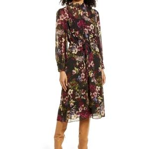 Julia Jordan for Nordstrom floral long sleeve midi dress, size 14